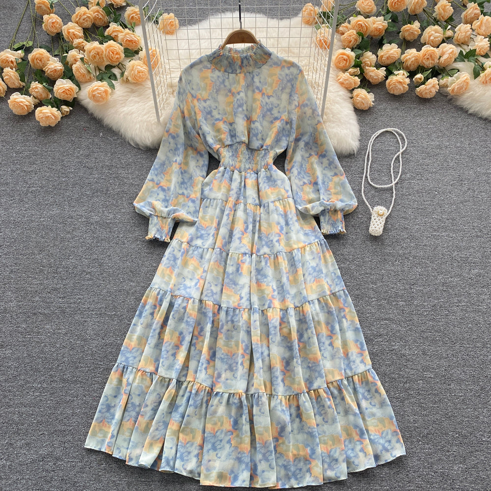 Stand Collar Floral Shirt Dress