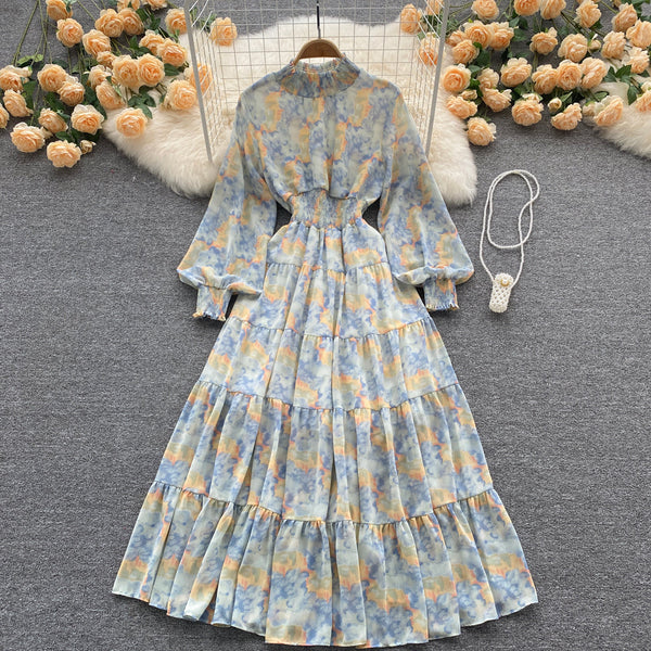 Stand Collar Floral Shirt Dress