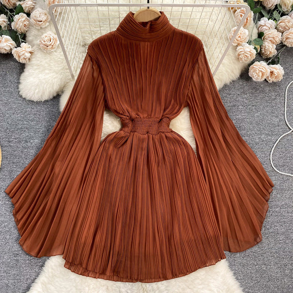 Premium Flared Sleeves Pleated Chiffon Dress