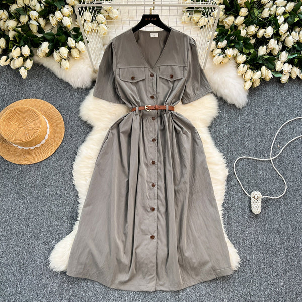 Korean Style Single-breasted Shirt Dress