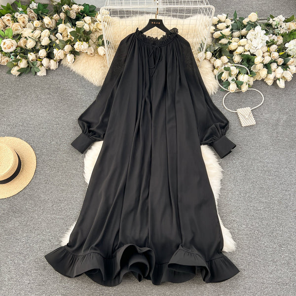 Oversized Solid Color Ruffled Dress
