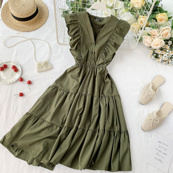 Fairy V-neck Ruffled Sleeveless Dress