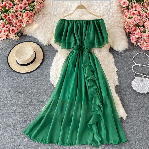 Off-shoulder Ruffled Chiffon Dress
