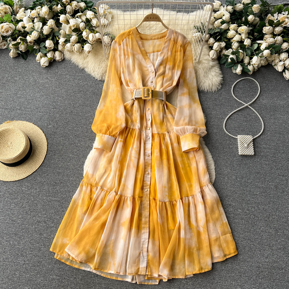 Irregular Design Tie-dye Chiffon Dress