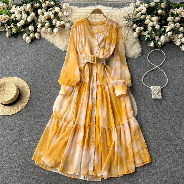 Irregular Design Tie-dye Chiffon Dress
