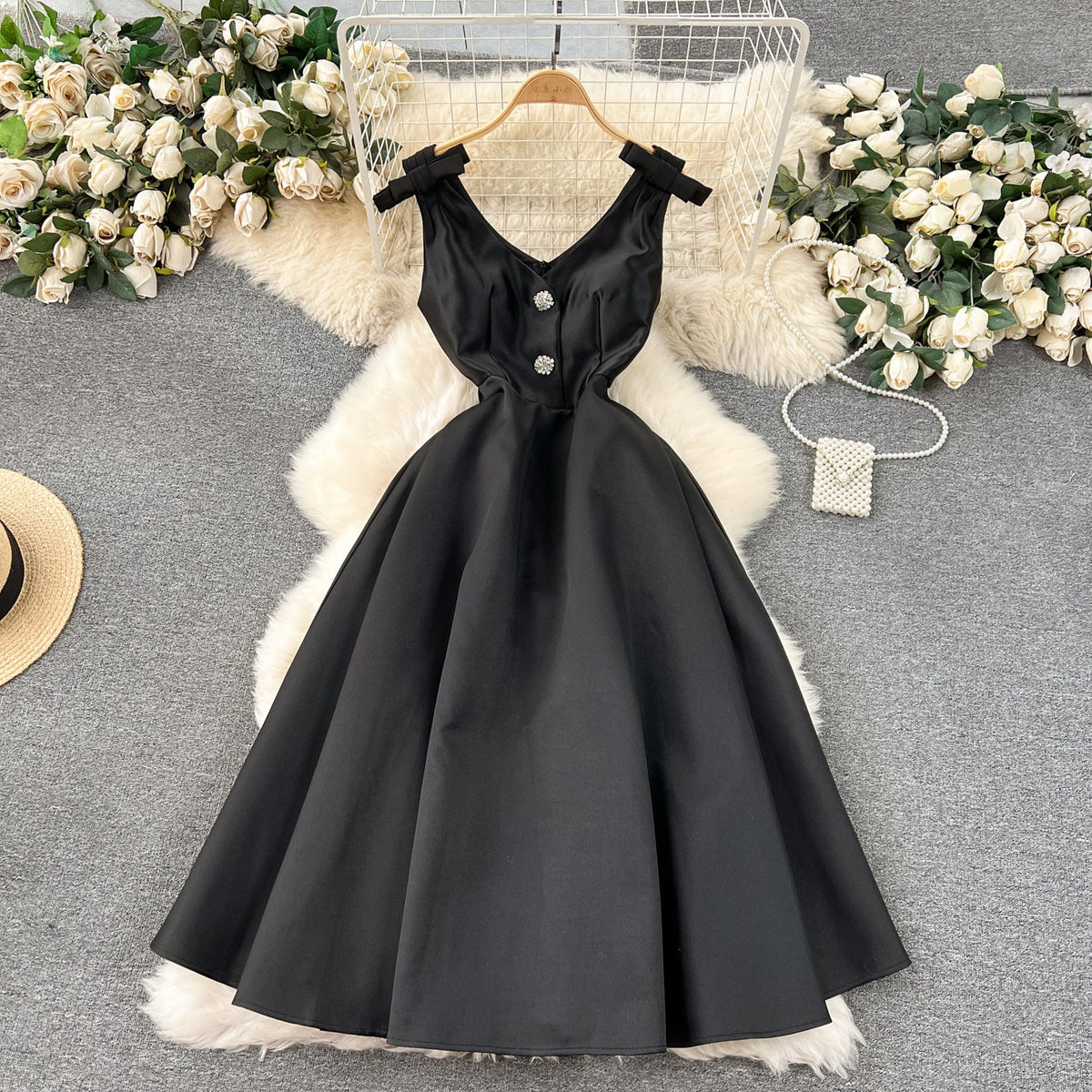 Delicate Pleated Bow Slip Dress