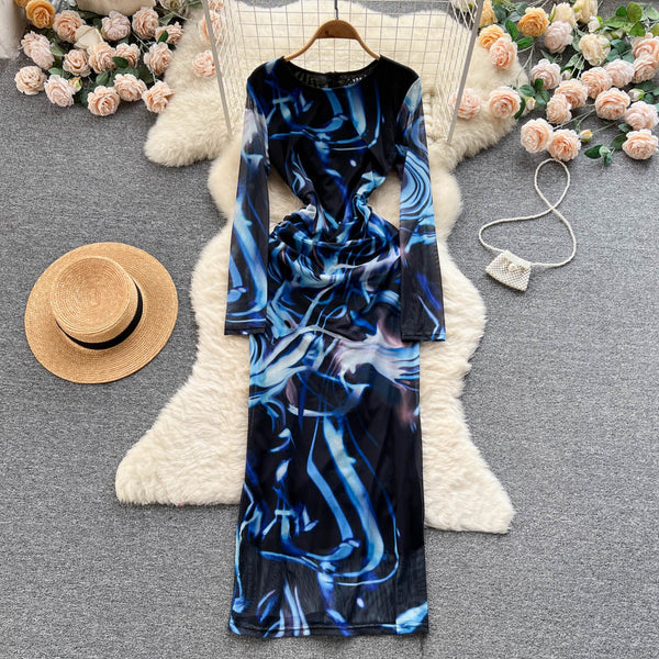 Swoosh Floral Printed Hip-wrapping Dress