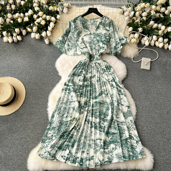 Vintage Floral Printed Chiffon Dress