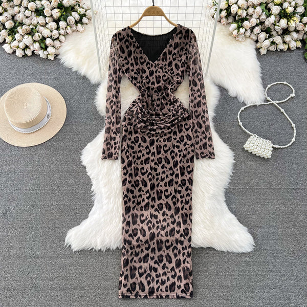 V-neck Floral Printed Mesh Dress