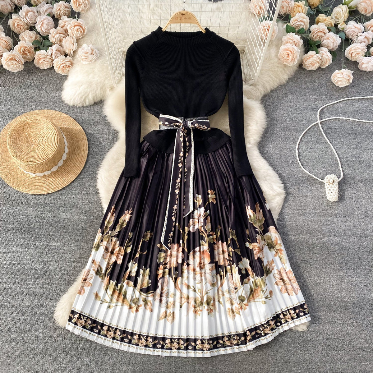French Style Lace-up Floral Dress