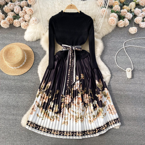 French Style Lace-up Floral Dress