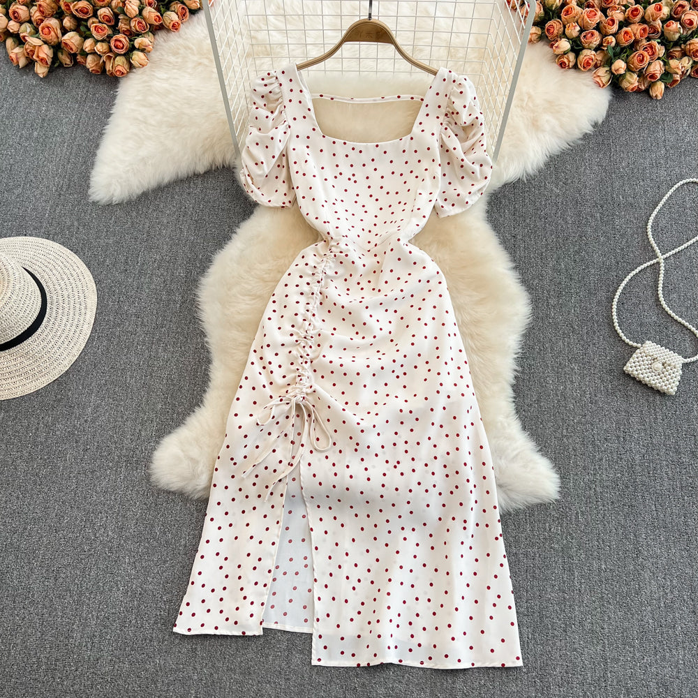 Fairy Puffy-sleeve Polka Dot Dress