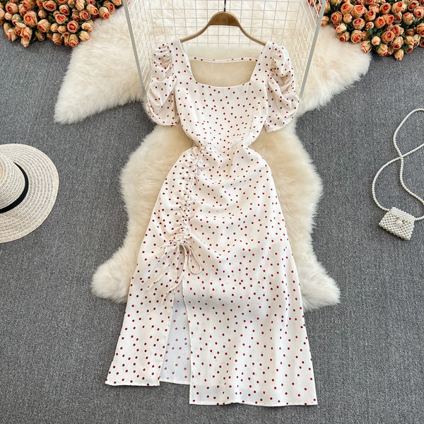 Fairy Puffy-sleeve Polka Dot Dress