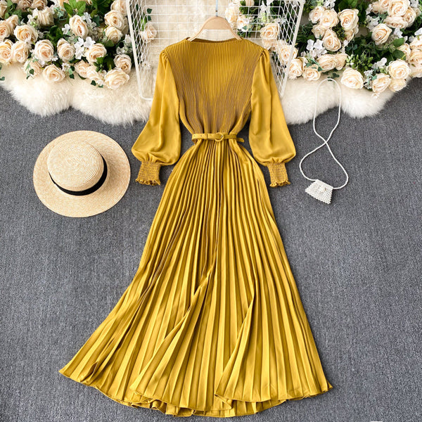 Pressed Pleated Waist Slimming Dress