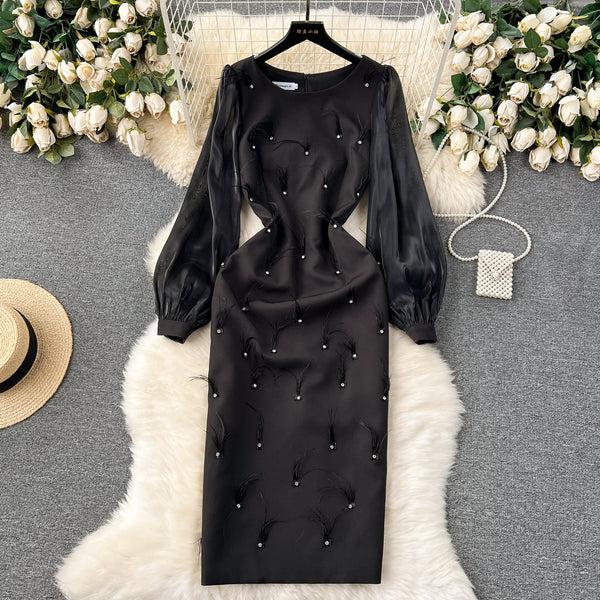 Rhinestone Studded Solid Color Dress