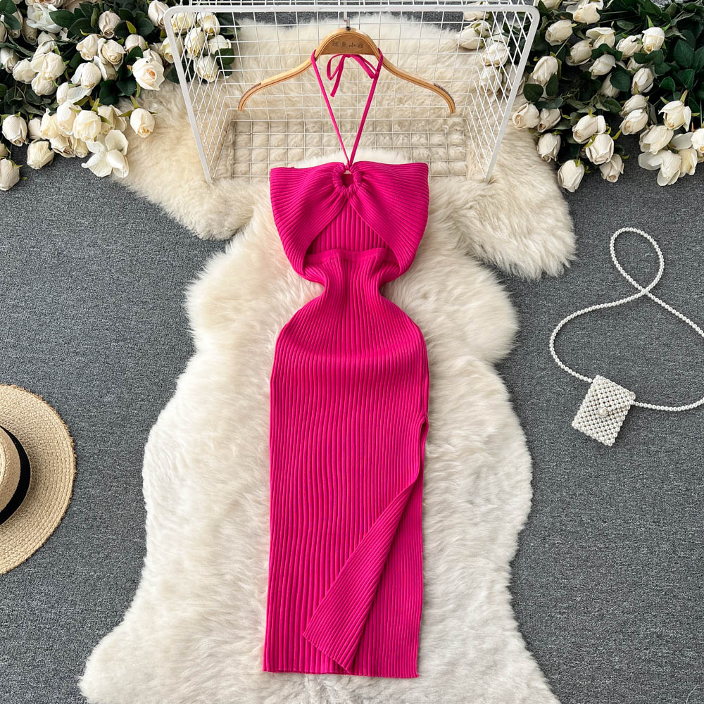 Solid Color Slim-fit Knitted Dress