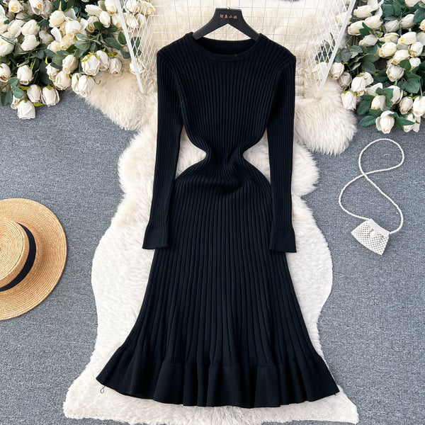 Ruffled Hem Knitted Bottoming Dress