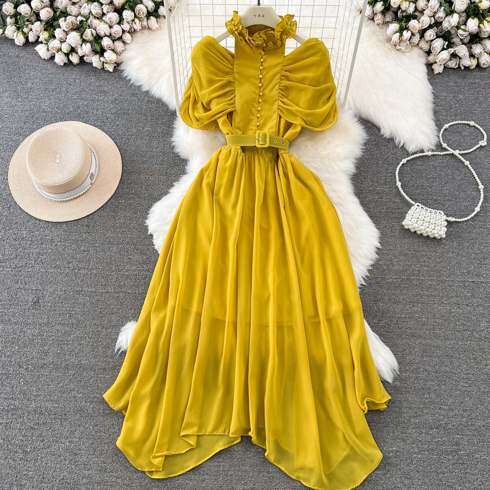 Stand collar Ruffled Chiffon Dress