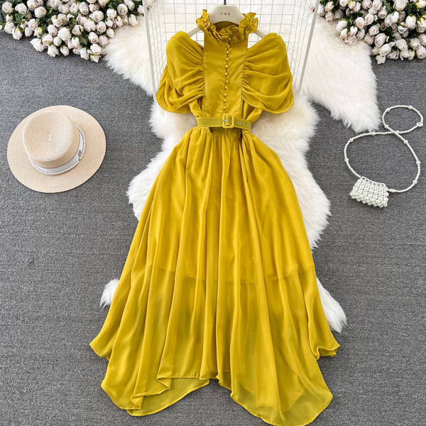 Stand collar Ruffled Chiffon Dress