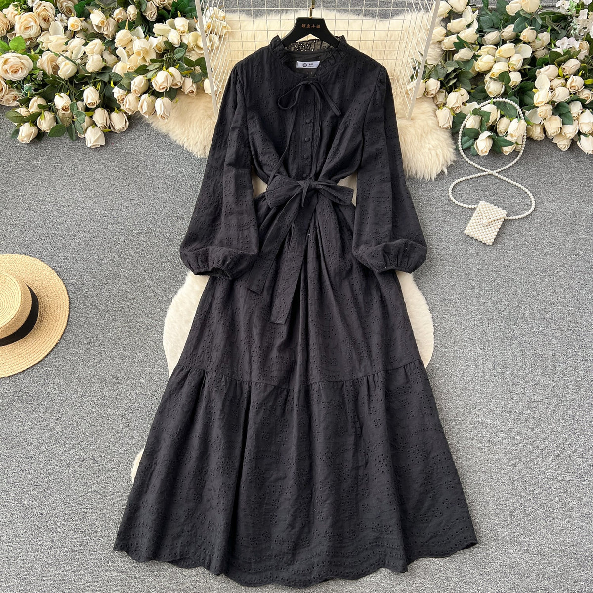Bohemian Style Lace-up Ruffled Dress