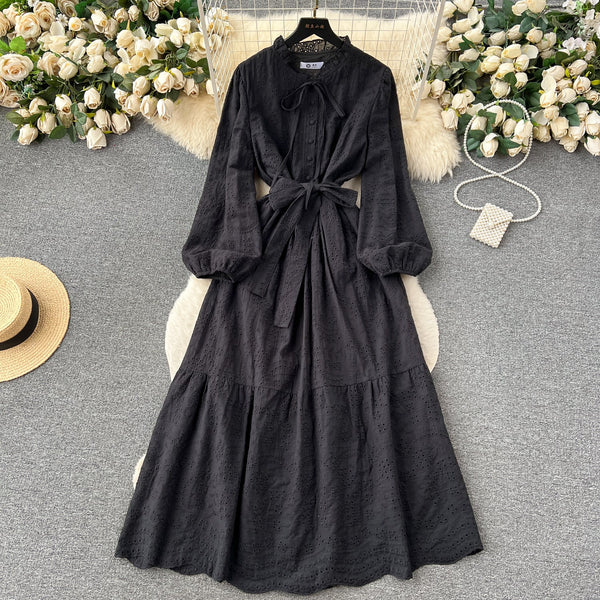 Bohemian Style Lace-up Ruffled Dress