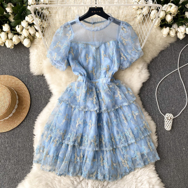 Crochet Lace Puff Sleeve Cake Dress