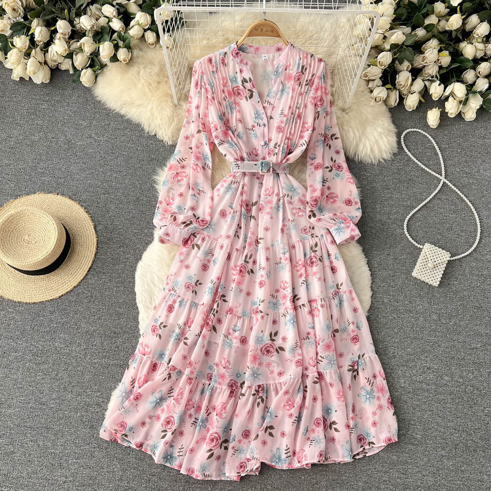 Fairy V-neck Chiffon Floral Dress