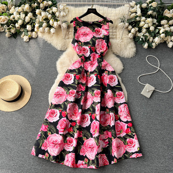 Crew Neck Floral Sleeveless Dress