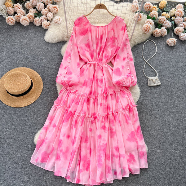 Fairy Draped Tie-dye Floral Dress