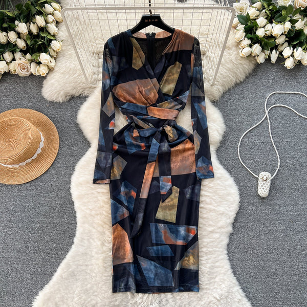 Elegant Lace-up Floral Printed Dress