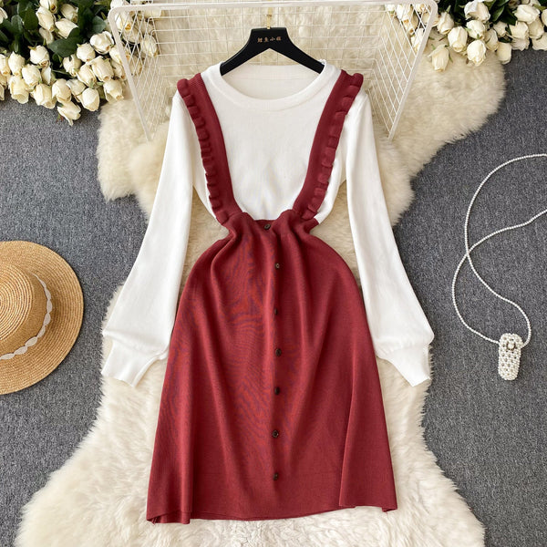 Faux Two-pieces Patchwork Knitted Dress