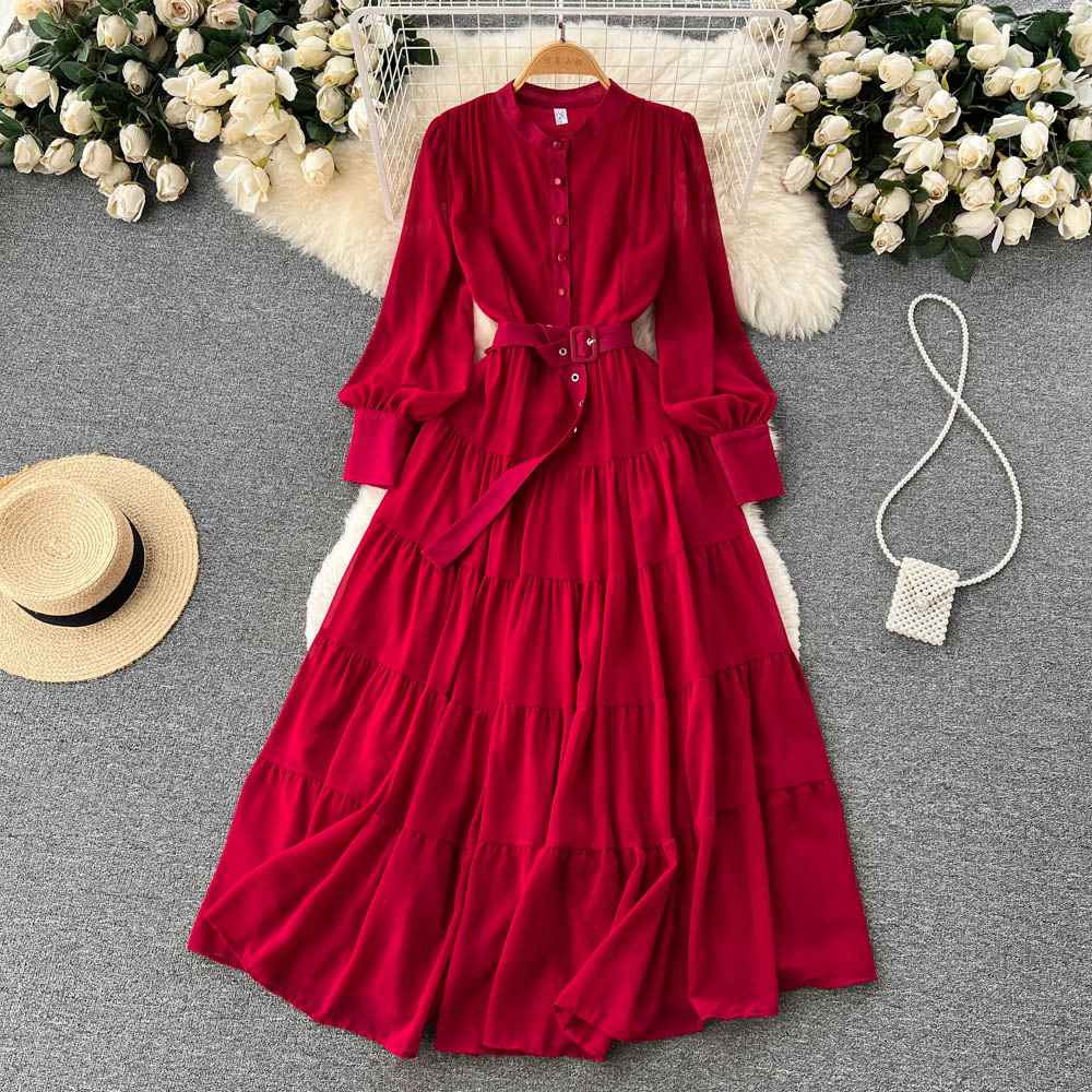 Vintage Single Breasted Chiffon Dress