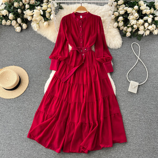 Vintage Single Breasted Chiffon Dress