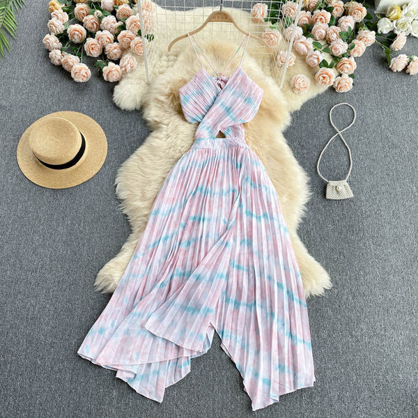 Hollowed Backless V-neck Slip Dress