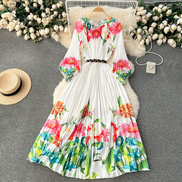 Courtly Flared Sleeve Floral Dress