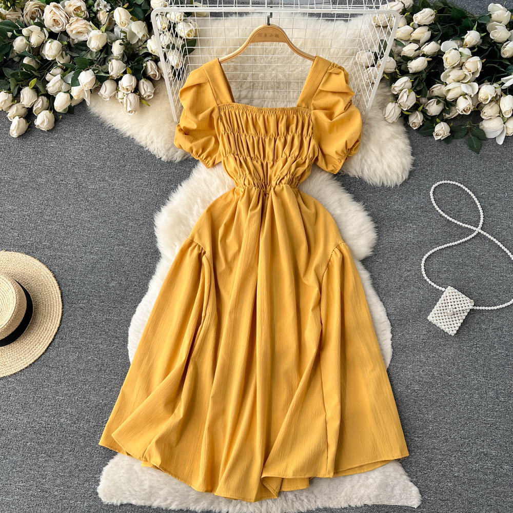 Vintage Square Collar Pleated Dress