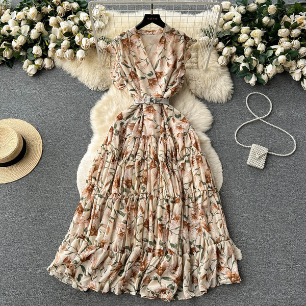 Vintage V-neck Sleeveless Floral Dress