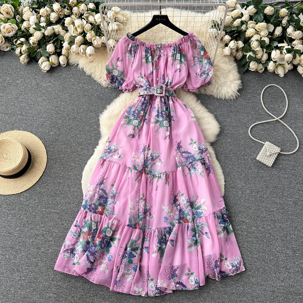 Off-shoulder Floral Chiffon Dress