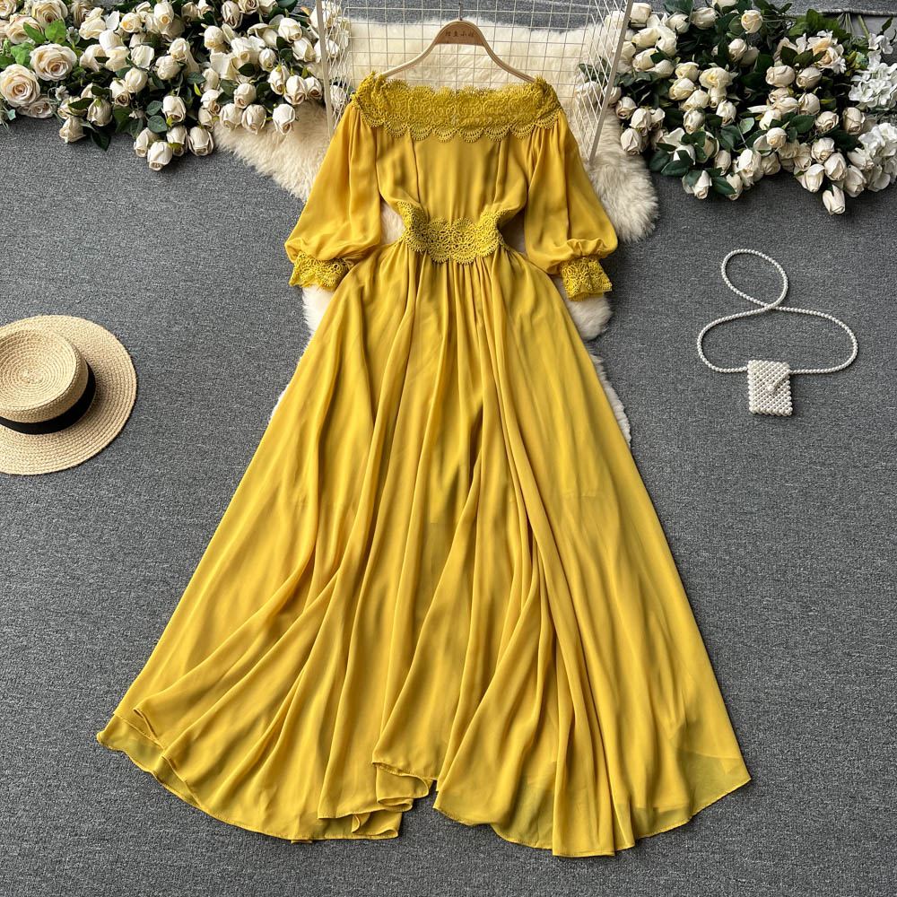 Niche Off-shoulder Crochet Lace Dress
