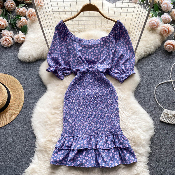 Niche Square Neck Hip-wrapping Fishtail Dress