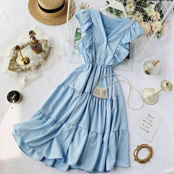 Fairy V-neck Ruffled Sleeveless Dress