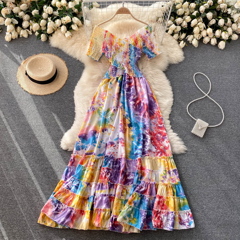 Stretchy Tie-dye Printed Maxi Dress
