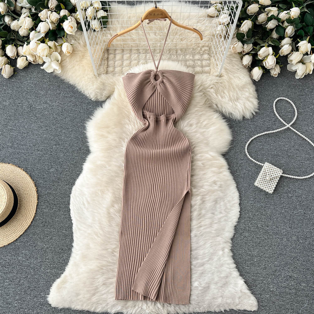 Solid Color Slim-fit Knitted Dress
