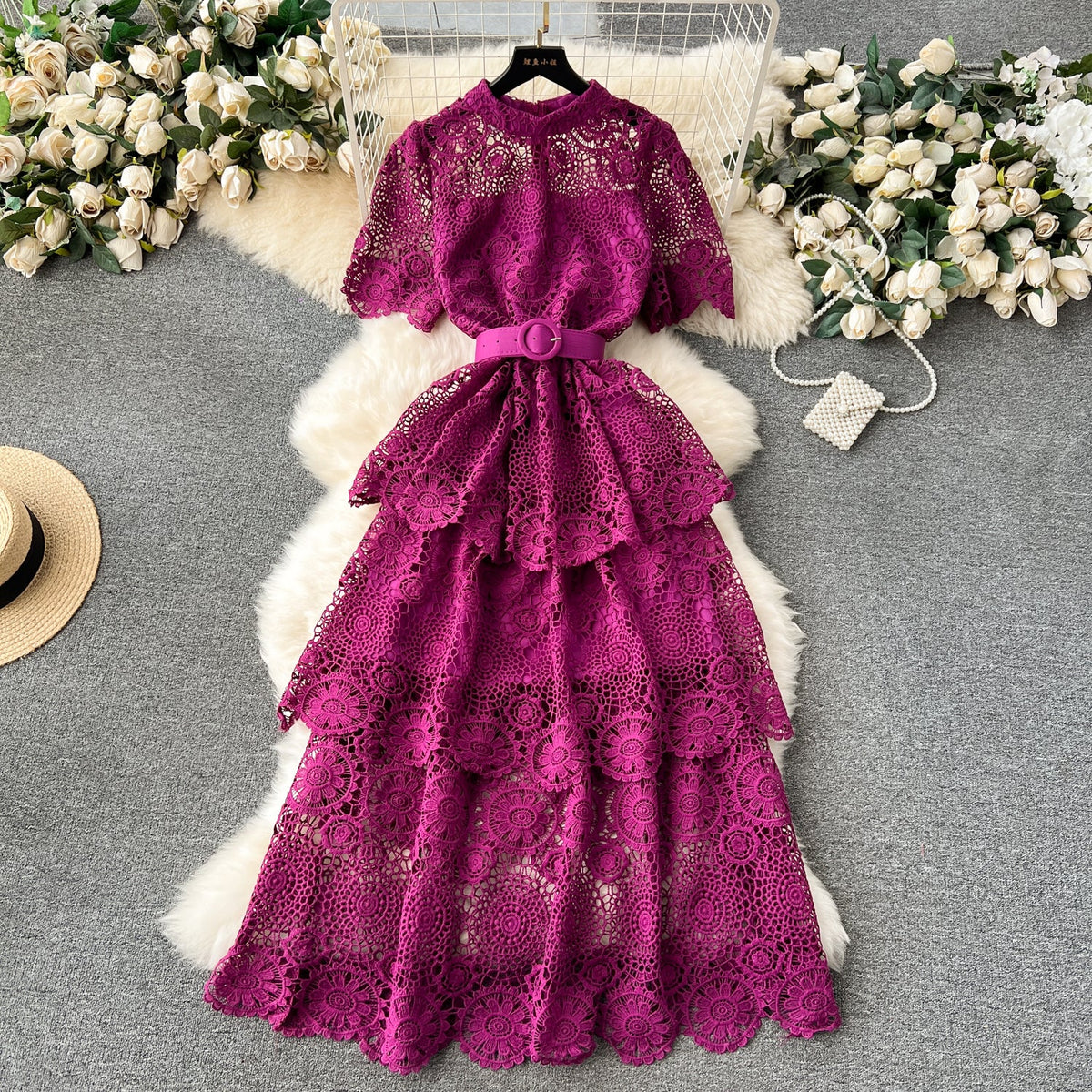 Delicate Hollowed Laec Cake Dress