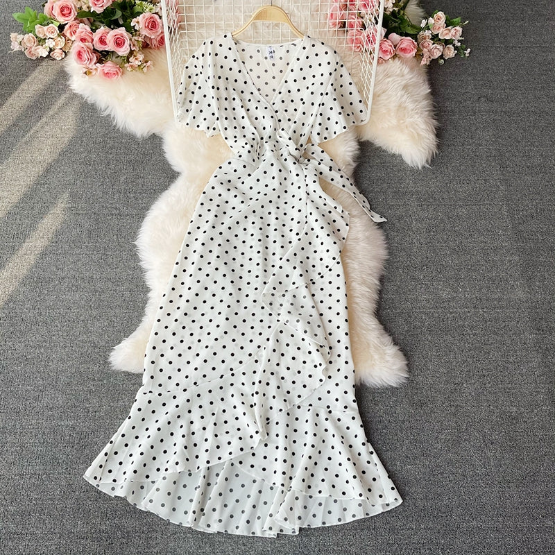 Elegant V-neck Polka Dot Dress