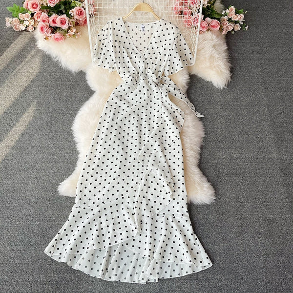 Elegant V-neck Polka Dot Dress