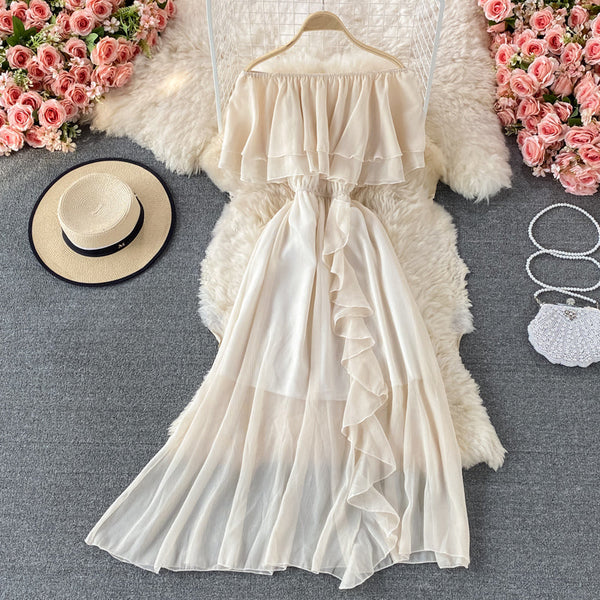 Off-shoulder Ruffled Chiffon Dress