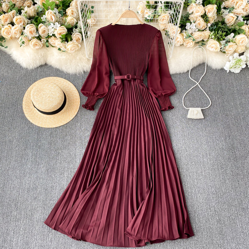 Pressed Pleated Waist Slimming Dress