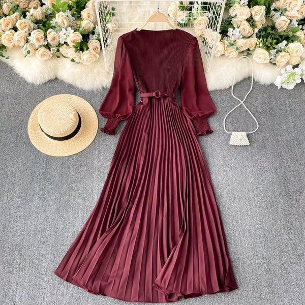 Pressed Pleated Waist Slimming Dress
