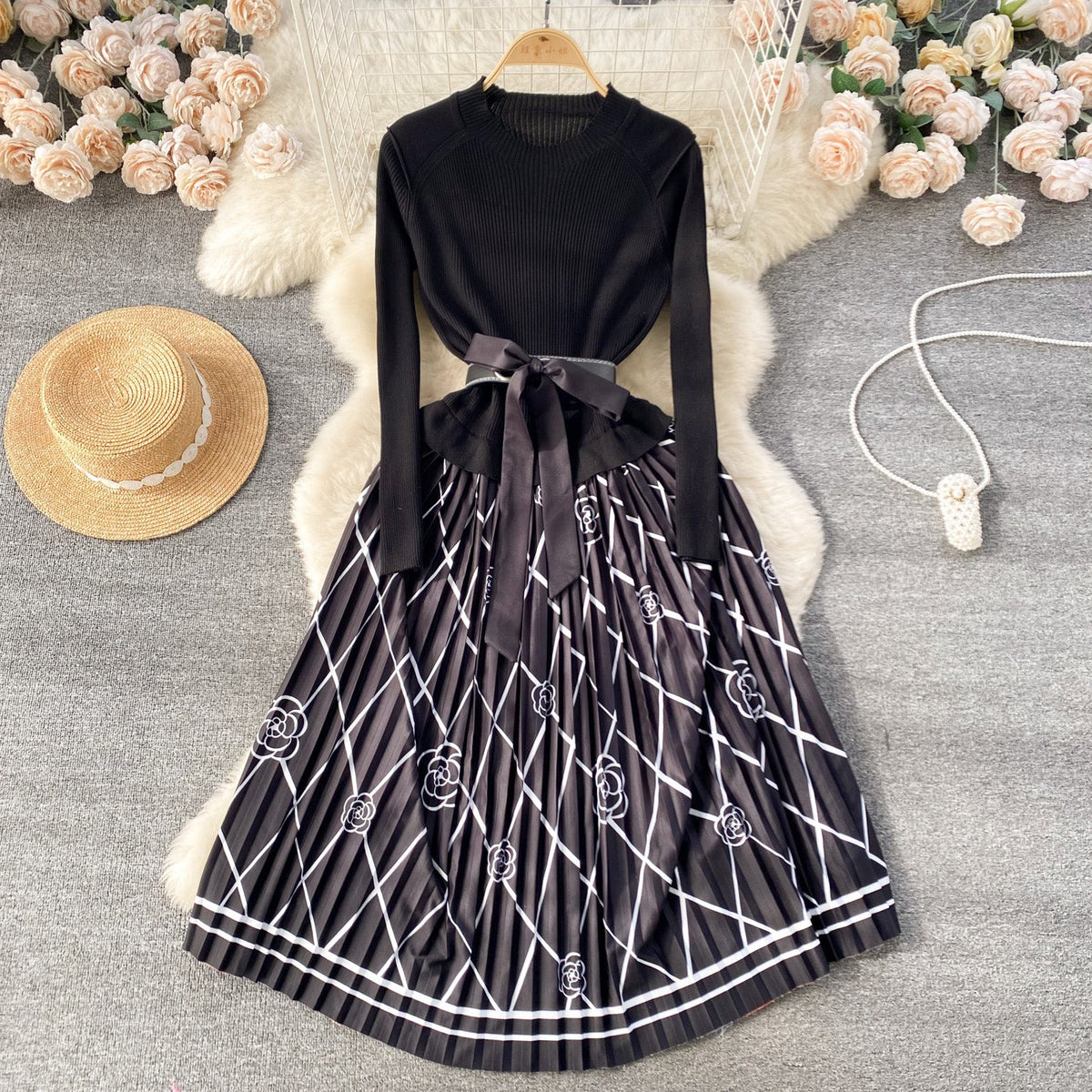 French Style Lace-up Floral Dress